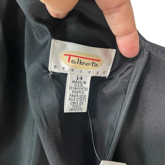 Talbots Shift Dress Chiffon Hem Trim Back V Neck Zip with Jeweled Detail 14 P - Picture 6 of 9